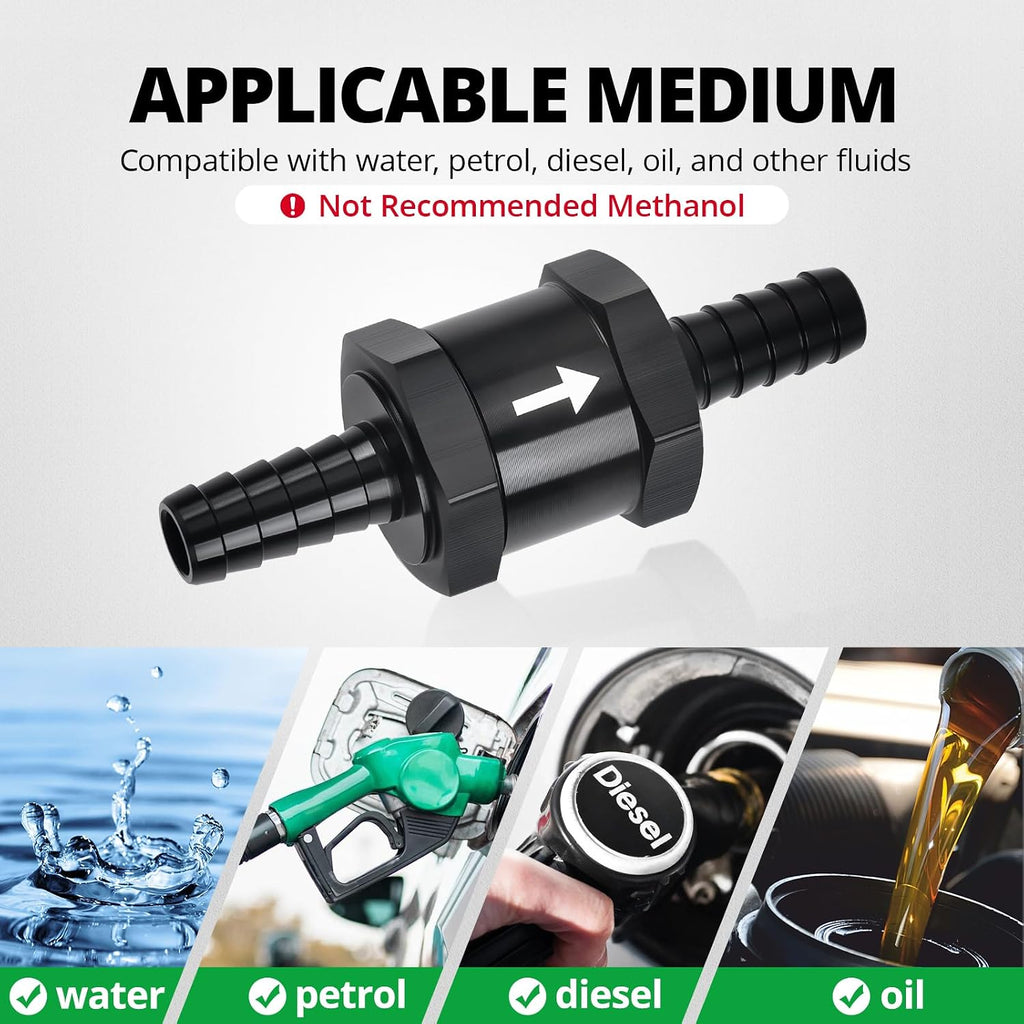 EVIL ENERGY 5/16" Fuel Check Valve One Way Inline Non Return Diesel Gasoline Black (8mm OD,2PCS)