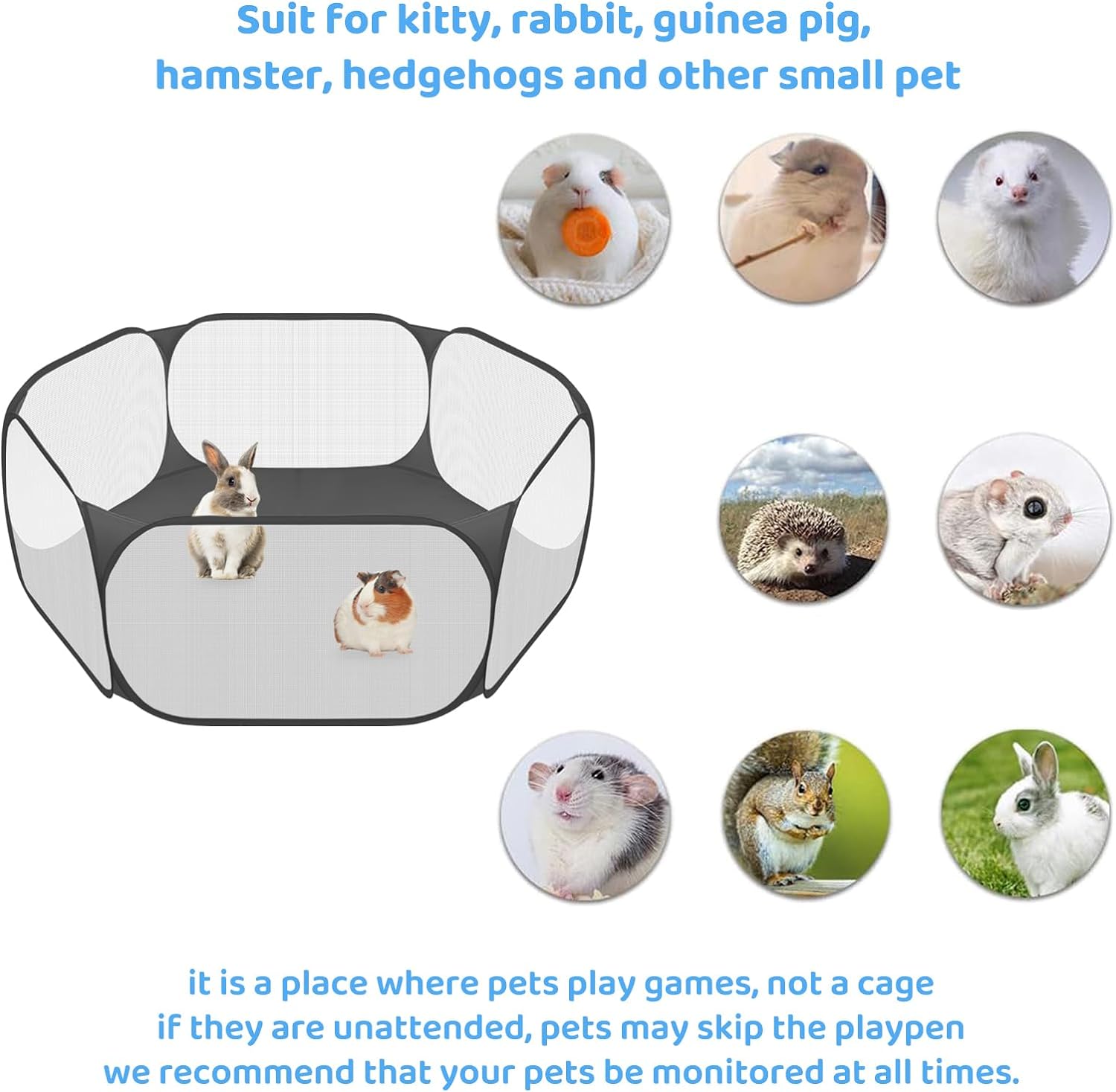 Small Animal Playpen, Pop-Up Portable Play Yard for Guinea Pigs, Rabbits, Hamsters, Hedgehogs, Foldable Exercise