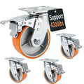5" Caster Wheels, Heavy-Duty Casters Set 4 - Total Locking with Swivel | 4200 LBS Load, Non-Marking Polyurethane on