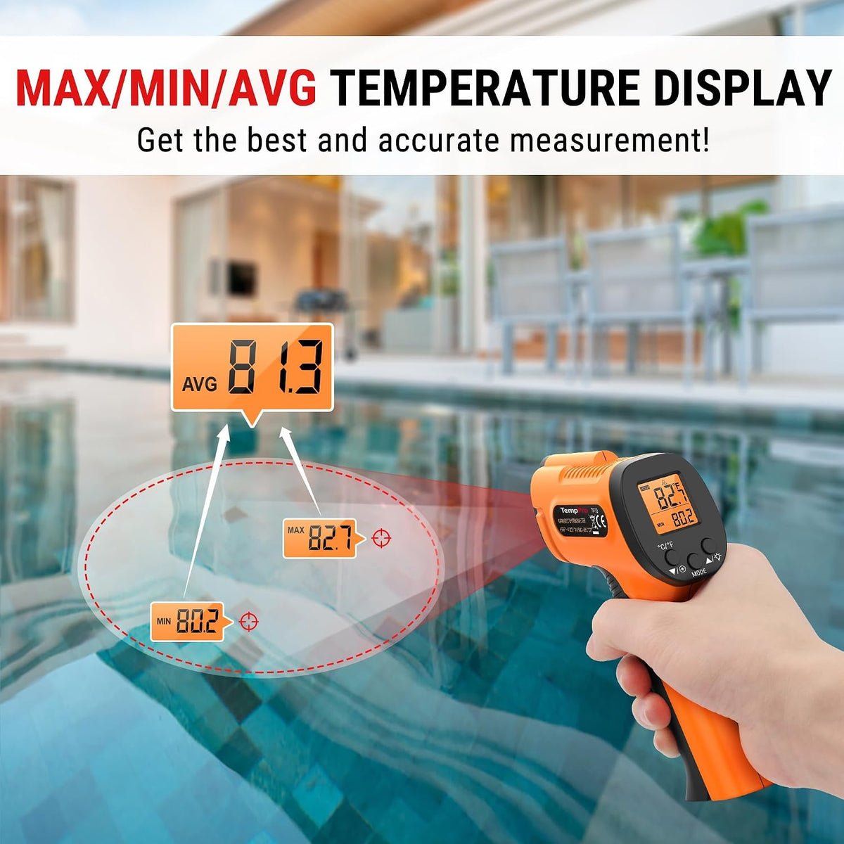 TempScan Infrared Thermometer Gun for Pizza Oven Griddle HVAC