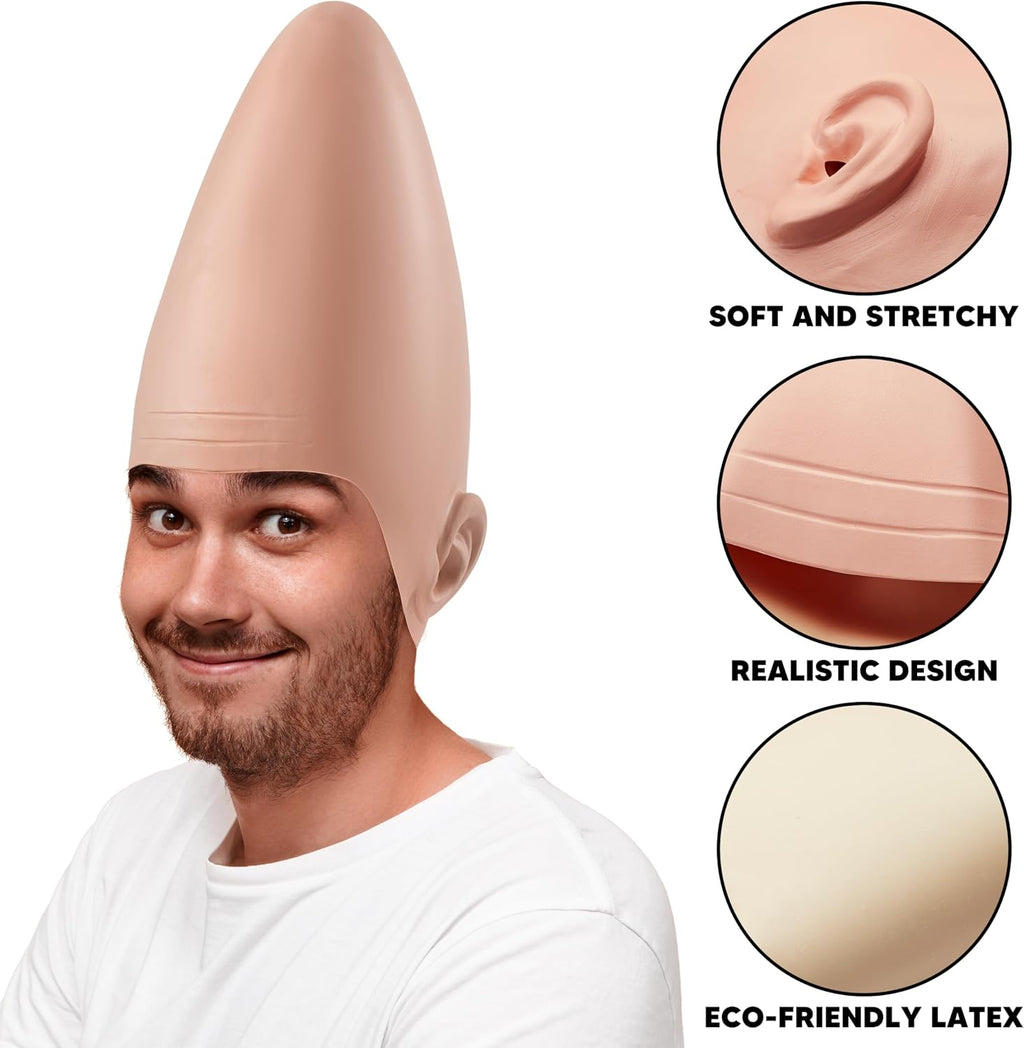 Halloween Cone Bald Head, Latex Bald Wig Cap for Men Woman Adult Kid, Boy Girl Halloween Alien Cosplay Costume