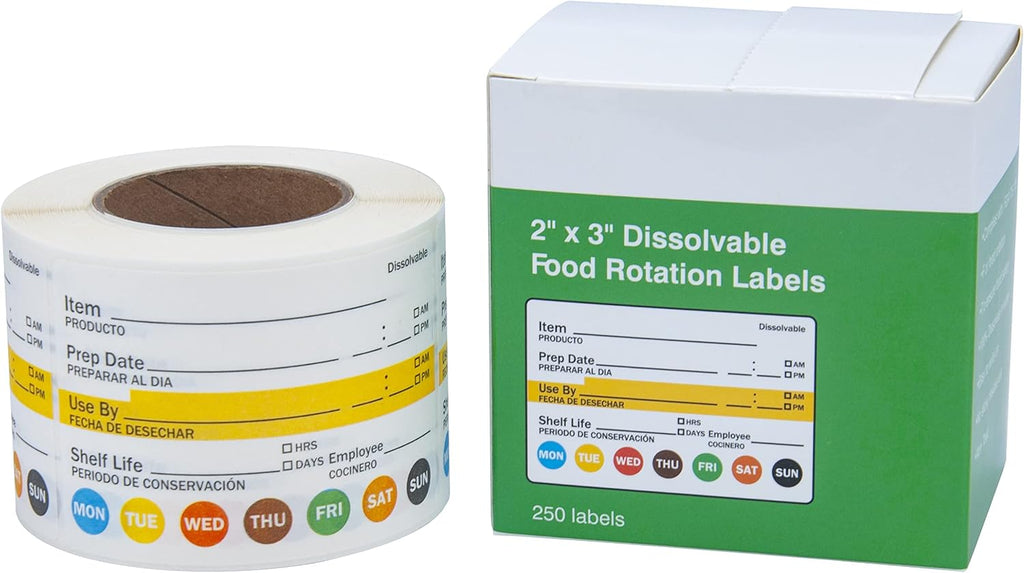 2"x3" Dissolvable Labels 250 Pcs Shelf Life Food Rotation Use by
