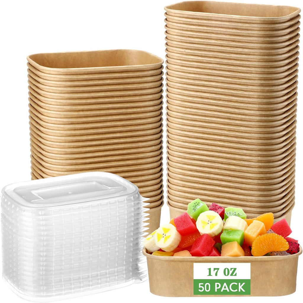 50 Pack 17 oz Disposable Meal Prep Containers Food Bowls with Lids