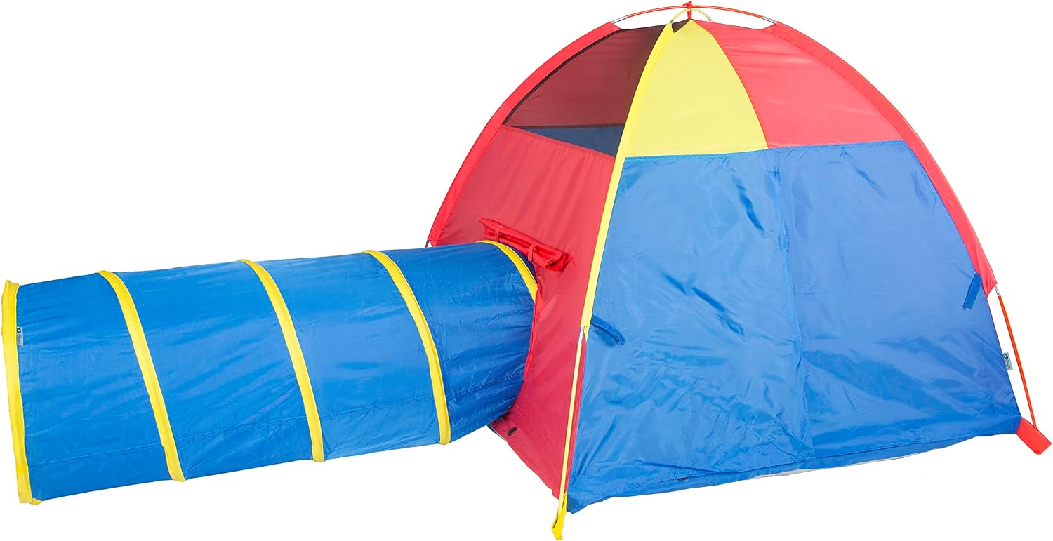 20414 Kids Hide-Me Dome Tent and Crawl Tunnel Combo for Indoor/Outdoor Play Red/Yellow/Blue Large