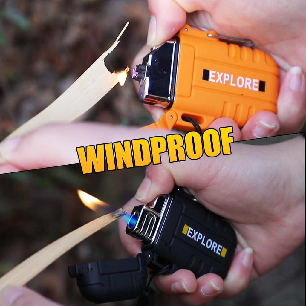 Electric Plasma Lighter, Torch Lighter, 2 Pack Outdoor Waterproof Matches | A Rechargeable Dual Arc lighter + A
