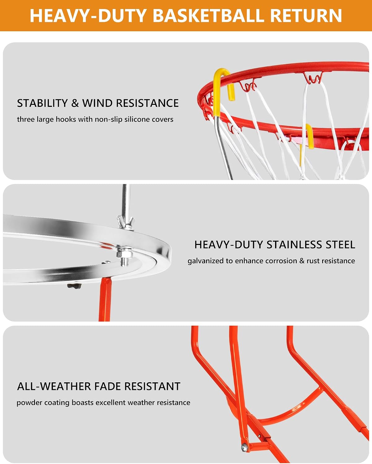 Upgraded Basketball Shot Trainer Rebounder, Heavy Duty Basketball Return Attachment with 360° Rotating Chute
