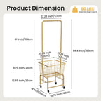 Rolling Laundry Cart with Wheels, Laundry Hamper Basket Organizer with Clothes Hanging Rack, Wire Storage Cloth Shelf