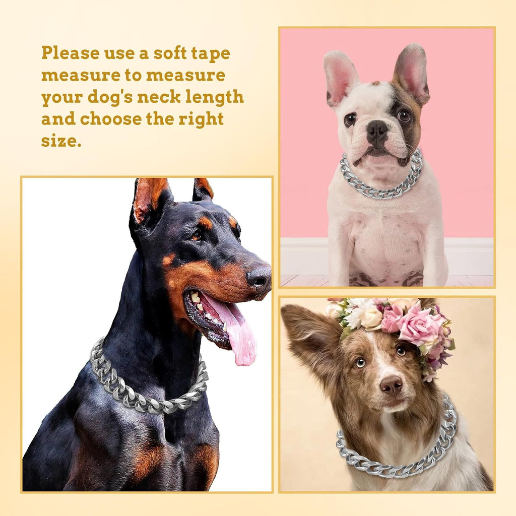 19mm Silver Chain Dog Collar, Luxurious Cuban Link Dog Collar
