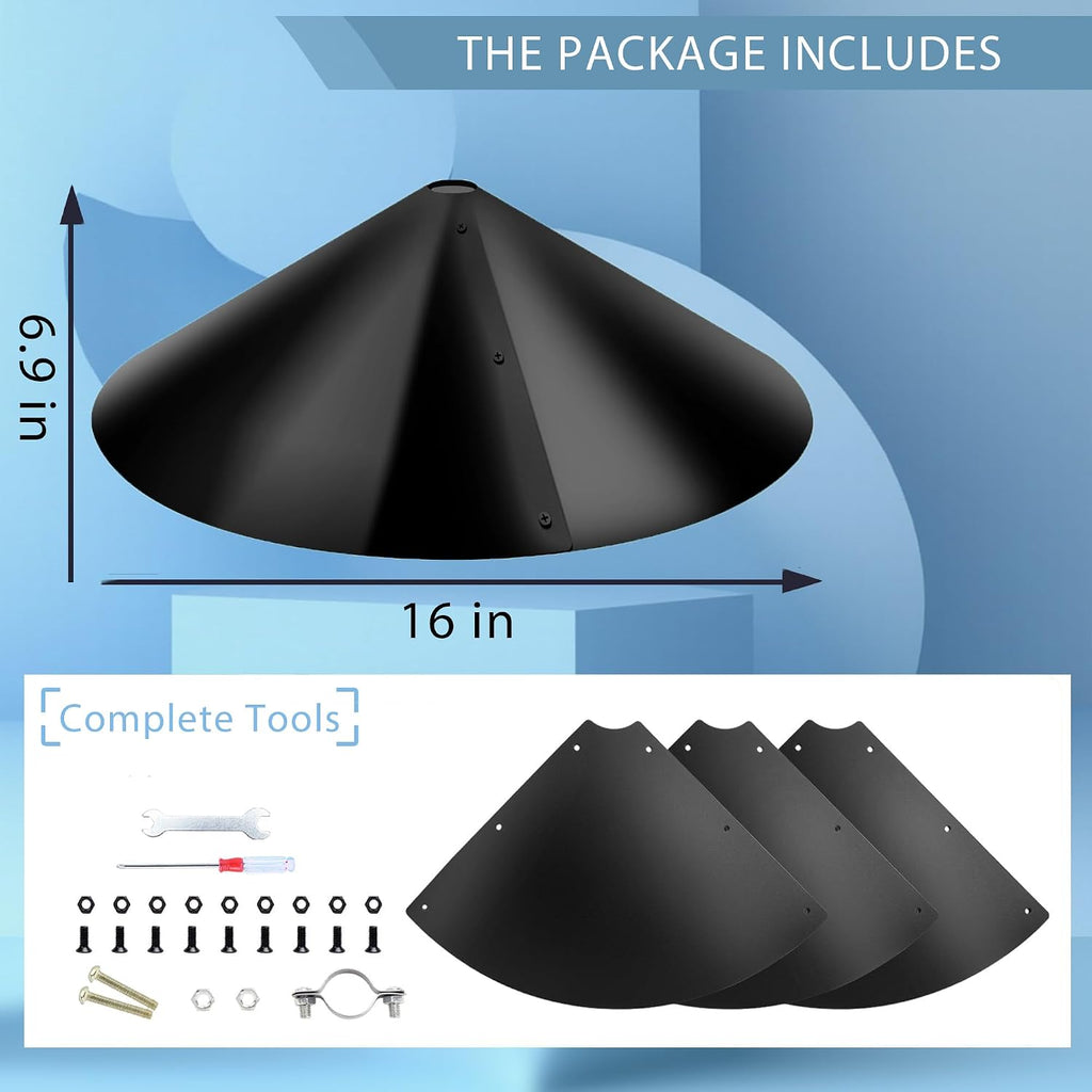 Squirrel Baffle for Bird Feeders Pole - 16 Inch Wide Cone Guard, Heavy Duty Chew Proof Baffle for Pole Mounted