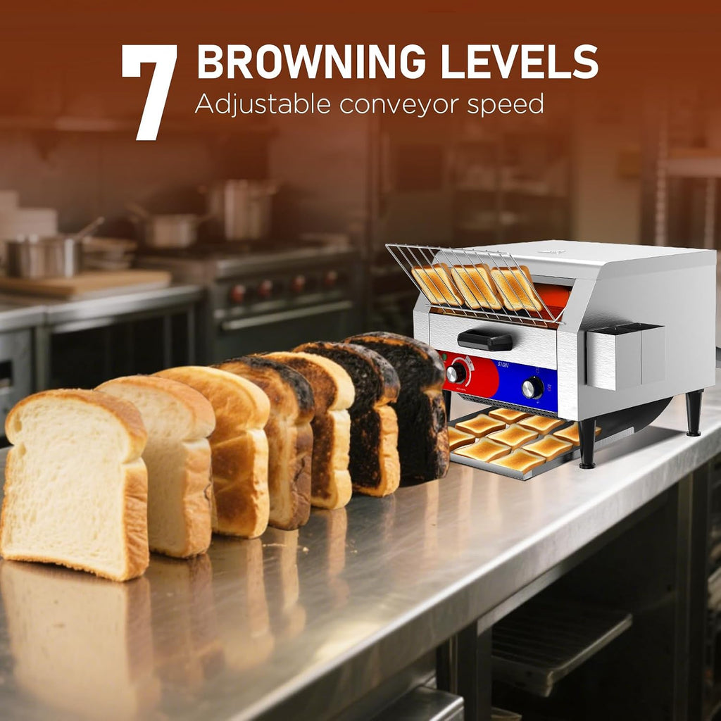 Commercial Conveyor Toaster w/ 3 Slice Wide Slot, 450 Slice/hour Commercial Toaster w/ 14.1’’ Wide and 3‘’ Opening
