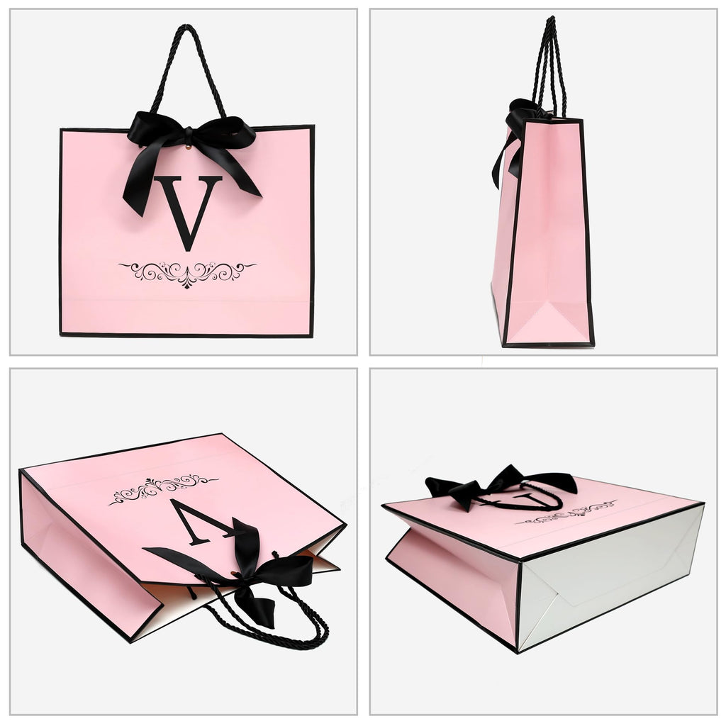 Personalized Letter V Pattern Medium Pink Gift Bag Set
