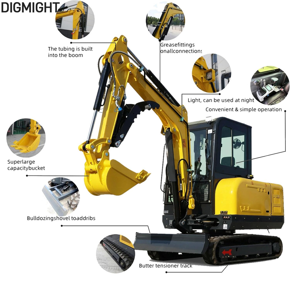 Powerful 3.5 Ton Mini Excavator Machine - Heavy-Duty with 25 HP Kubotadiesel EPA Engine, Air Conditioner & Pilot