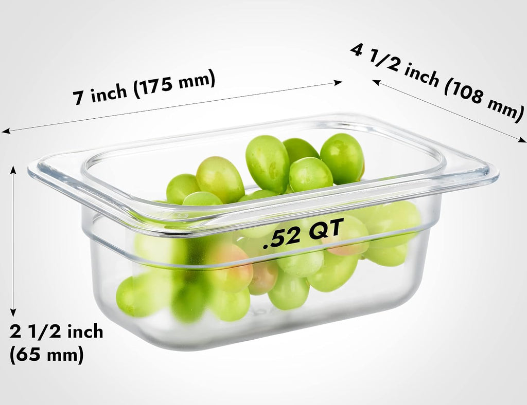 6-Pack 1/9 Size 2.5" Deep NSF Polycarbonate Food Pans | Dishwasher & Freezer Safe Clear Container for Prep Tables