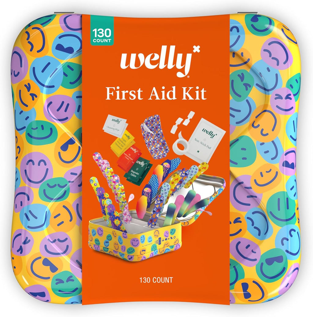 First Aid Kit | FSA Eligible | Adhesive Flexible Fabric and Waterproof Bandages, Tape and Non-Stick Pads, Butterfly