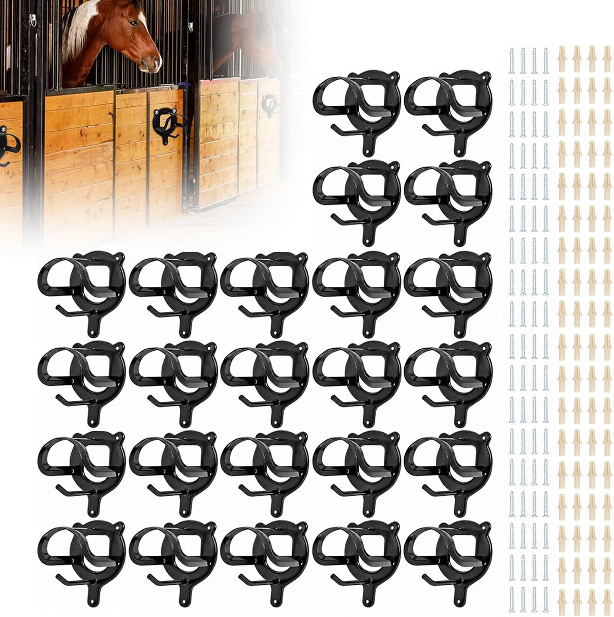 24 Counts Horse Bridle Rack, Bridle Bracket Bridle Hooks with Tubes & Screw