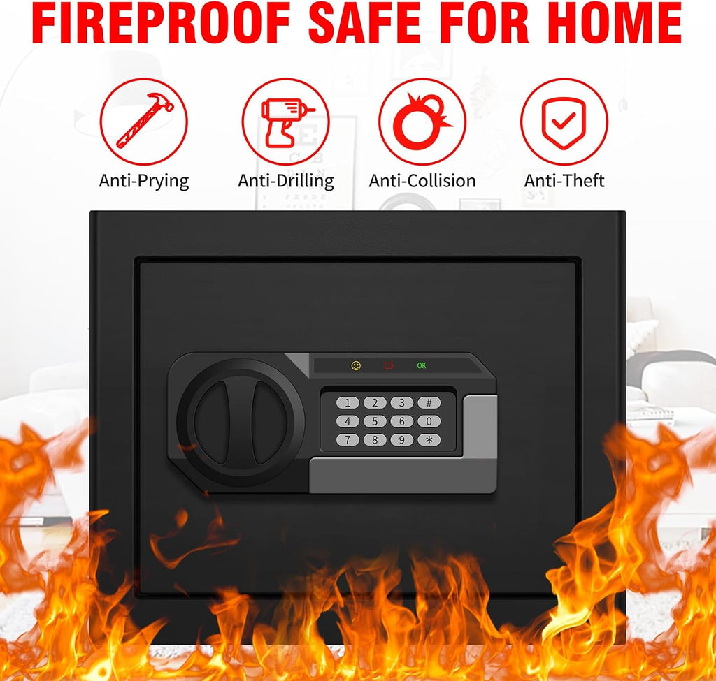 1.8 Cuft Small Fireproof Safe for Home Use, Safe Box Fireproof Waterproof with Programmable Keypad, Spare Keys and