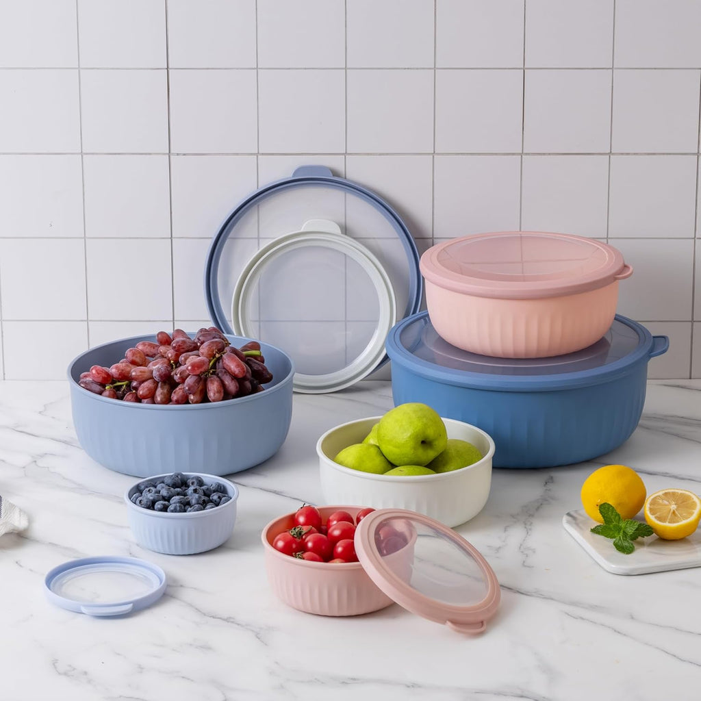 Prep Bowls with Lids- Wide and Deep Nesting Plastic Small Mixing Bowl Set with Lids, 12 Piece Set - Wide Bowls