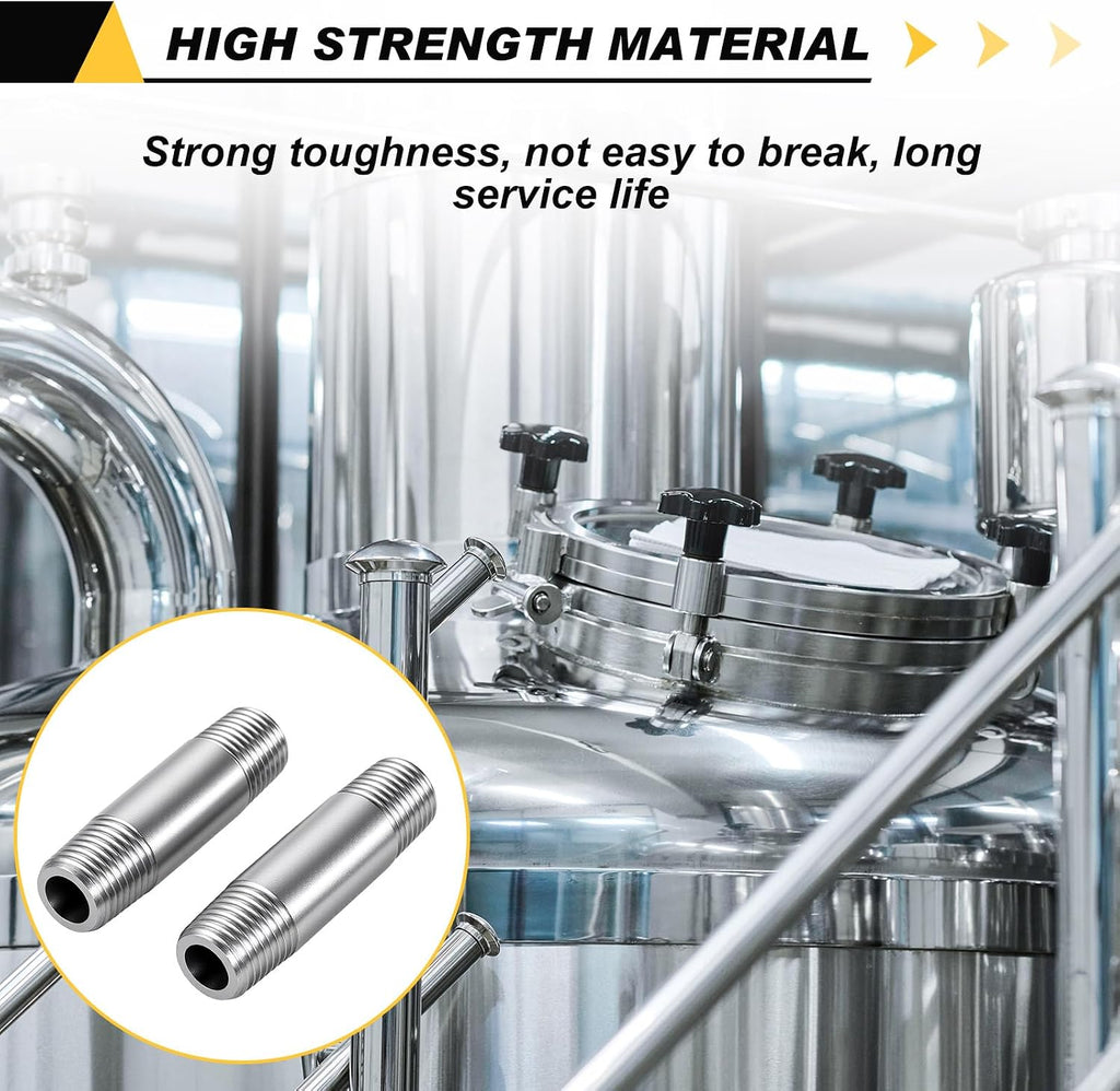 4 Pcs 304 Stainless Steel 1/4 NPT Pipe Nipple 2" Length