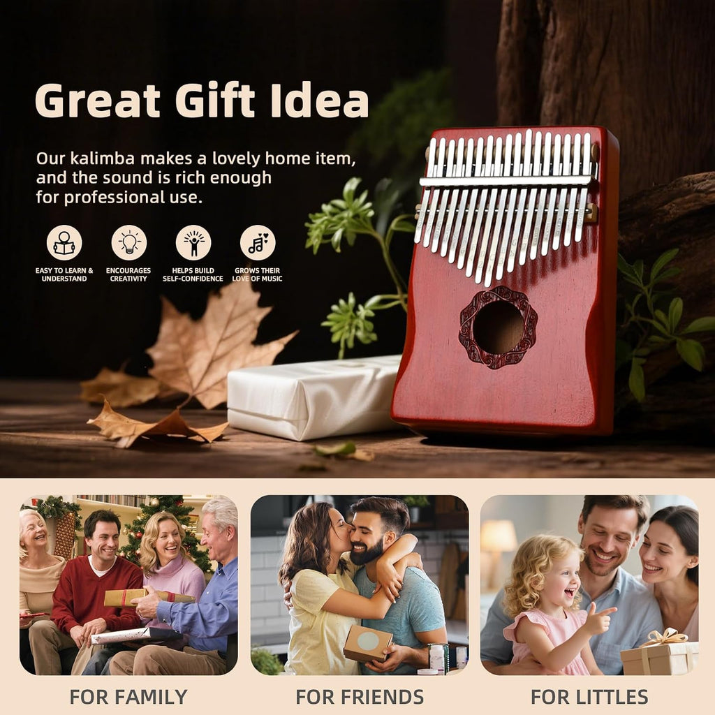 KaLimba Thumb Piano 17 Keys, Red Portable Mbira Finger Piano with Tune Hammer and Instruction, Musical Instruments