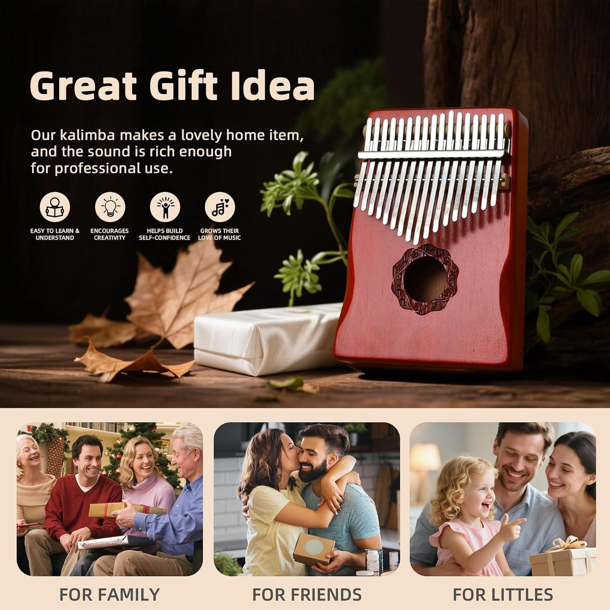 KaLimba Thumb Piano 17 Keys, Red Portable Mbira Finger Piano with Tune Hammer and Instruction, Musical Instruments