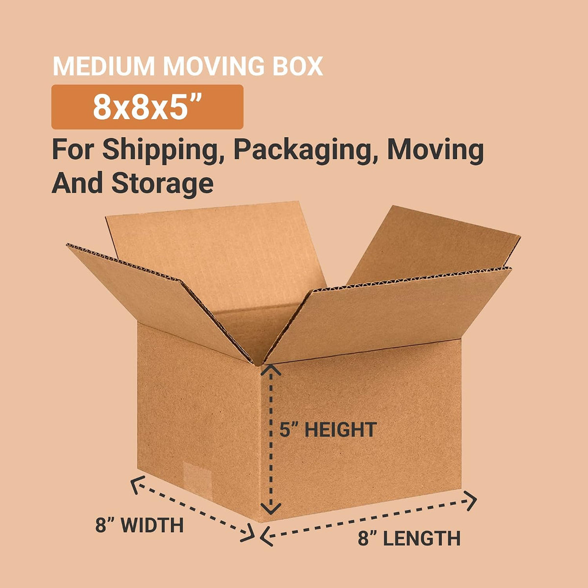 Shipping Boxes 8"L x 8"W x 5"H, 25-Pack | Corrugated Cardboard Box for Packing, Moving and Storage 8x8x5 885