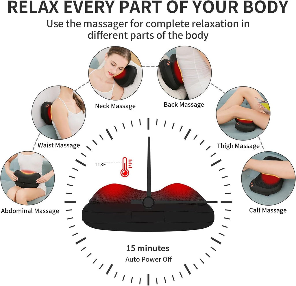 Back Massager, Shiatsu Neck Massager with Heat, Electric Back Massager for Shoulder, Back, Leg, Deep Tissue Kneading