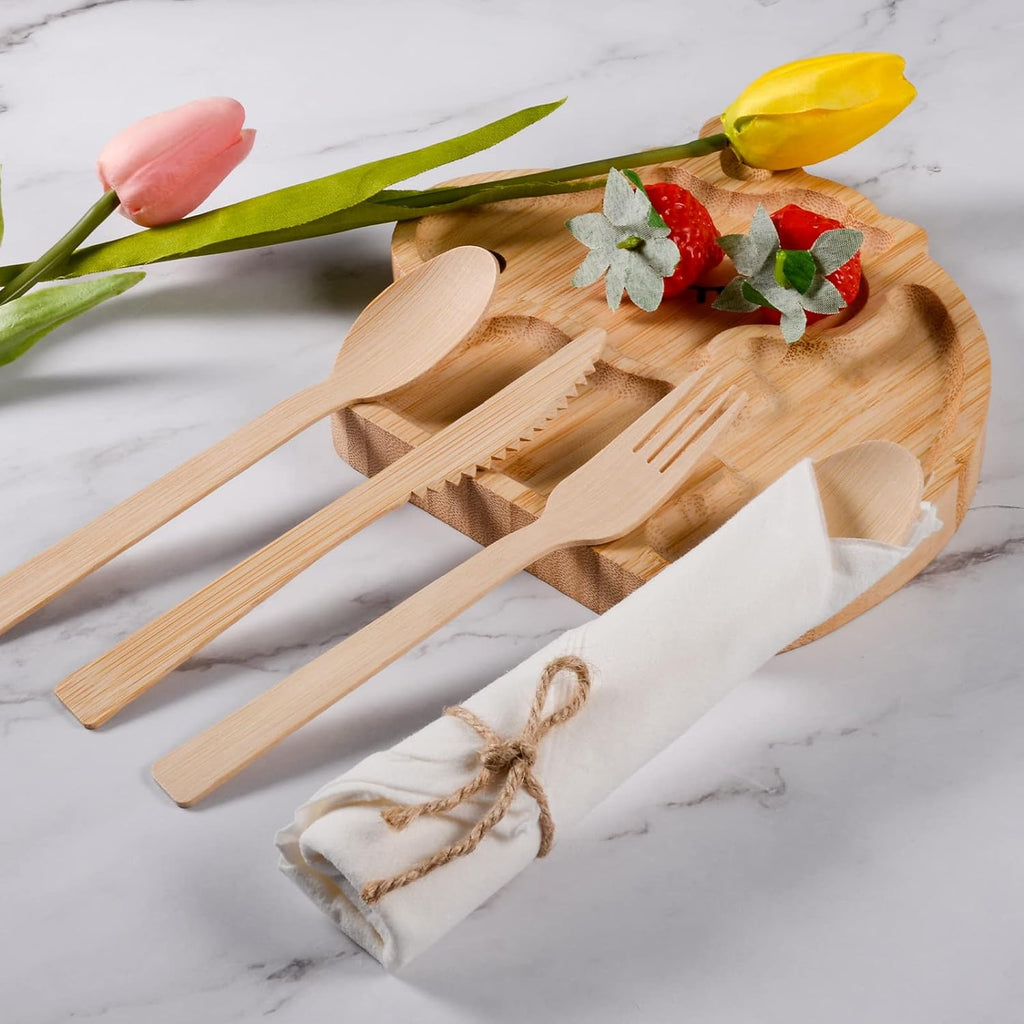 Pre Rolled Napkin and Bamboo Cutlery Set - 30Pack Bamboo Utensils/Cutlery Set(30 Forks, 30 Knives, 30 Spoons, 30