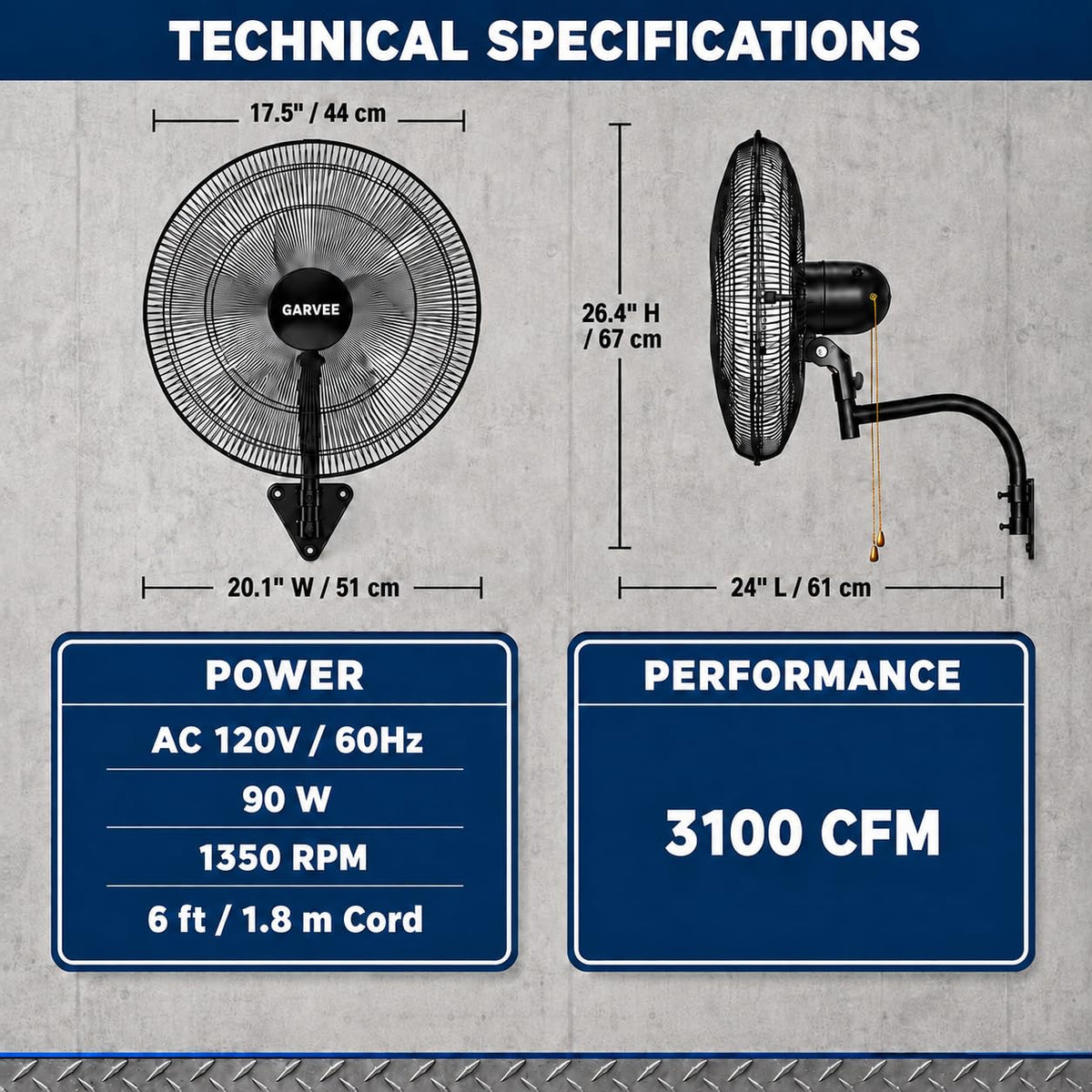 18 Inch Wall Mounted Hanging Fan Oscillating, Wall Mount Fan Oscillating