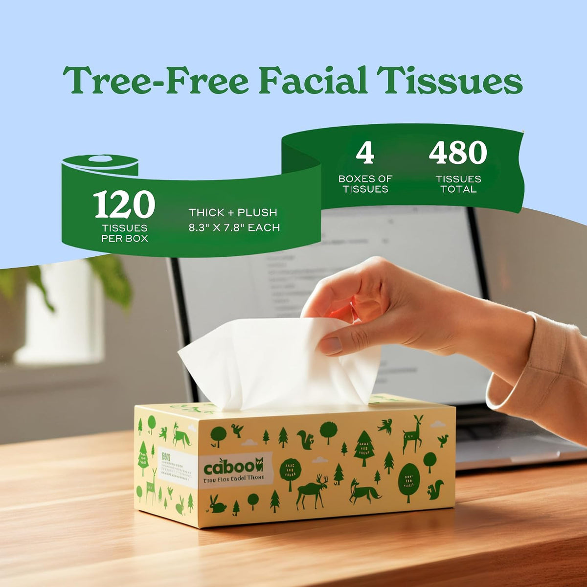Tree Free Facial Tissues, 120 Tissues Per Box, 480 Total