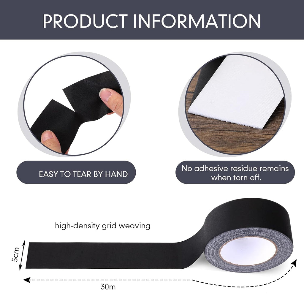 6 Rolls Black Gaffer Tapes Matte Cloth Tapes, 2 Inch X 30 Yards