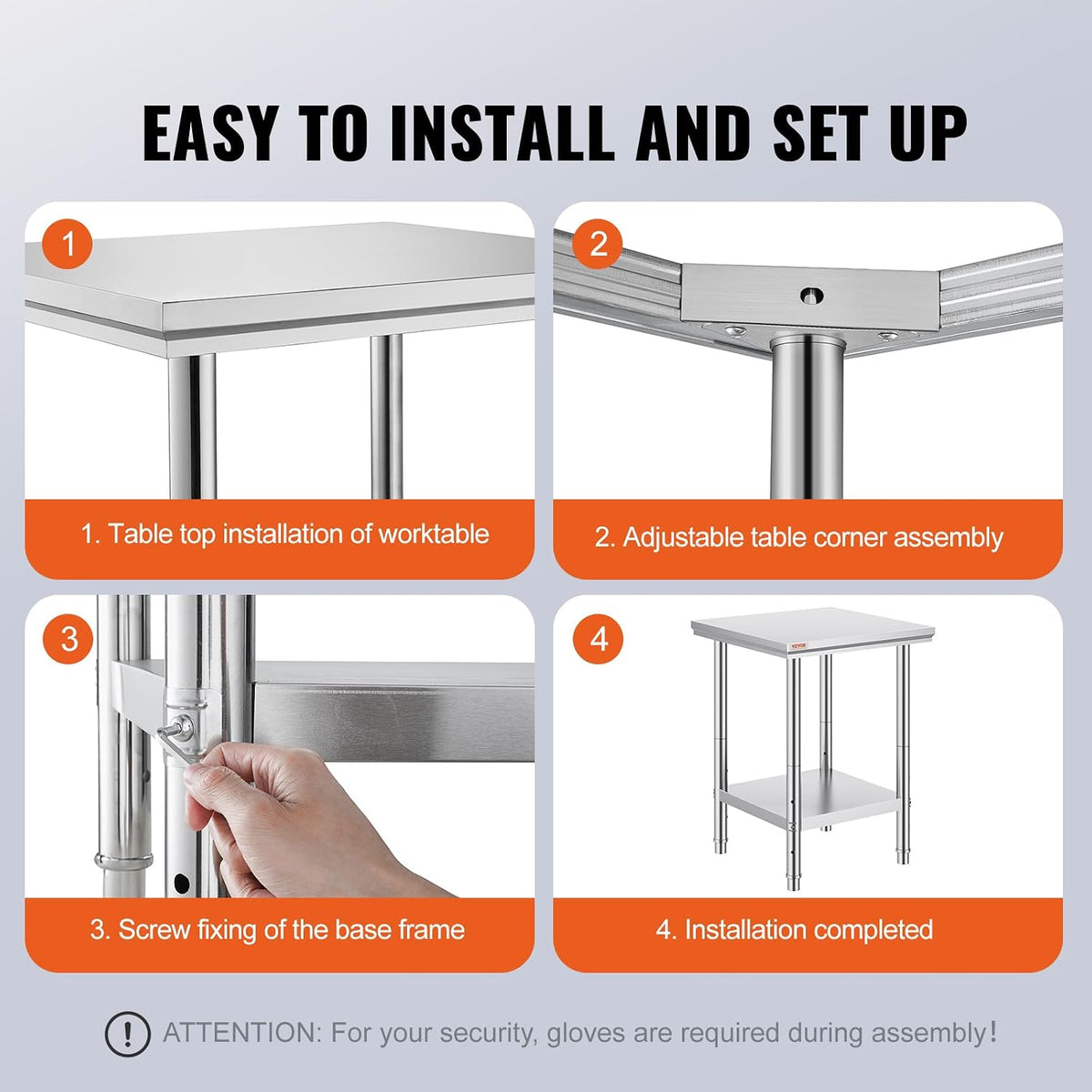 Stainless Steel 24 x 24 x 32 Inch Commercial Kitchen Prep Work Table