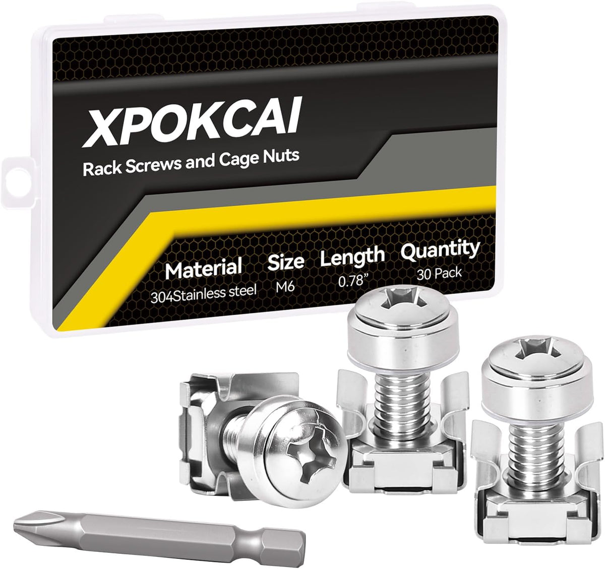30-Pack 304 Stainless Steel M6*20mm Rack Screws & Cage Nuts