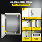 VEVOR Electrical Enclosure Box, 16'' ×12'' ×6'', Carbon Steel Hinged Junction Box, IP66 Waterproof & Dustproof, Outdoor Electrical Box, with Mounting Plate