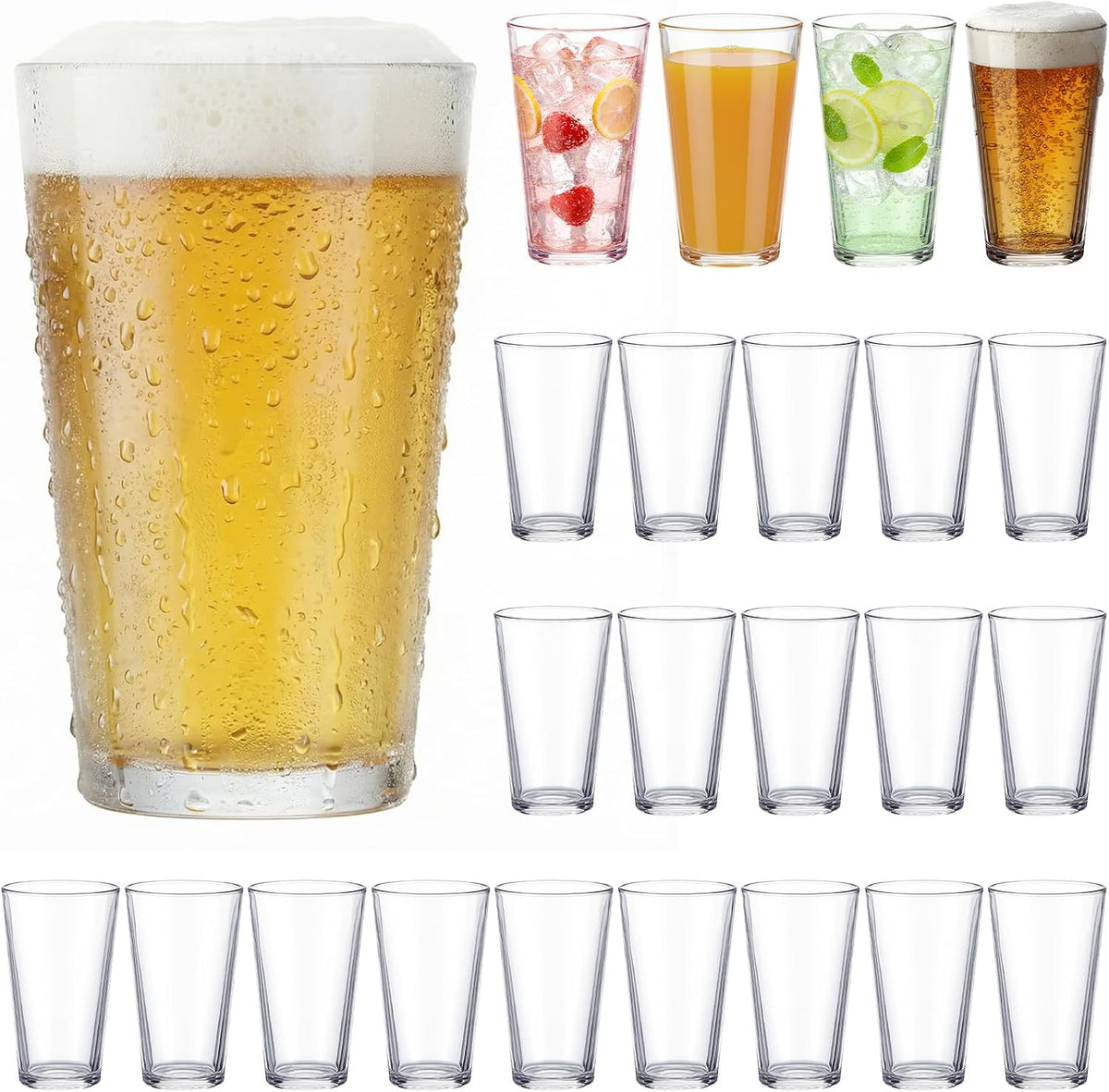 16 oz Pint Glasses Set of 24 Bar Glasses Drinking