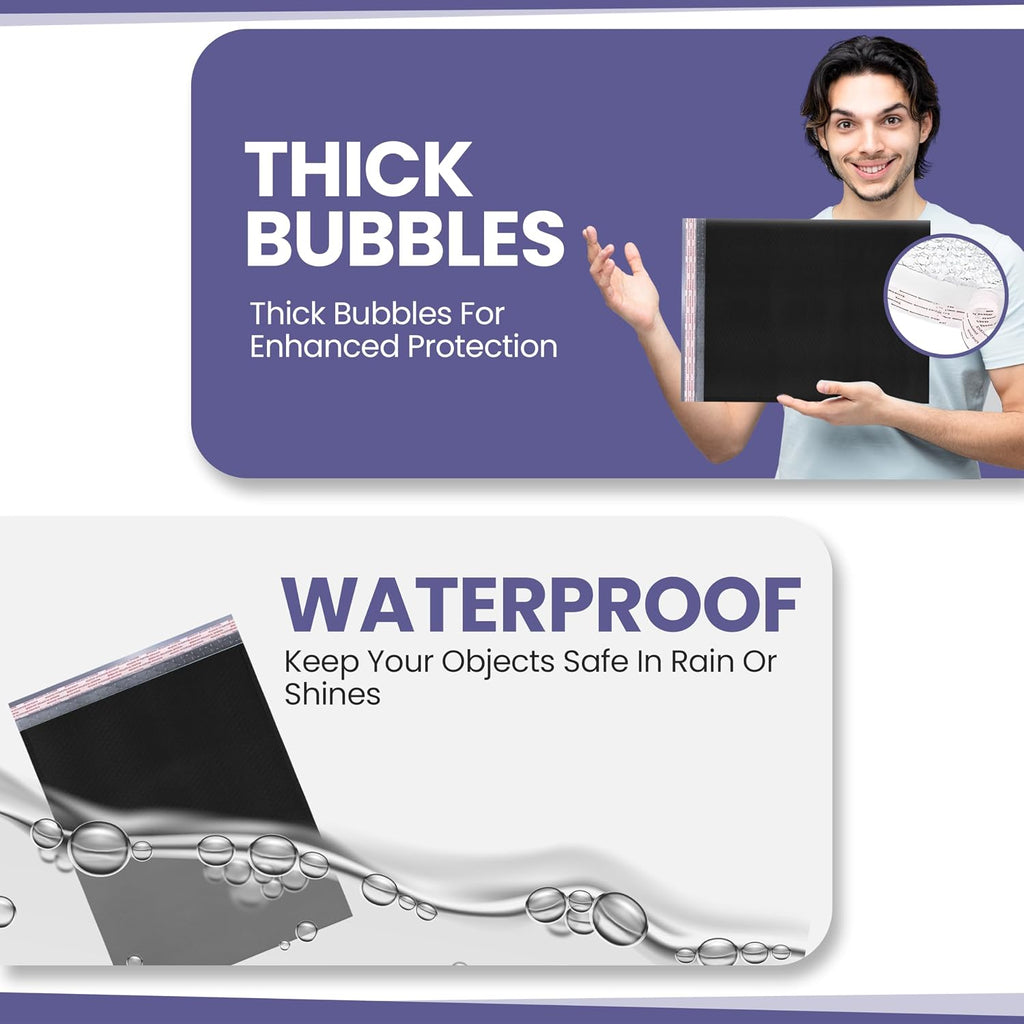 Black Bubble Mailers 14.25x20, Self Seal Poly Padded Envelopes #7, 15 Pack