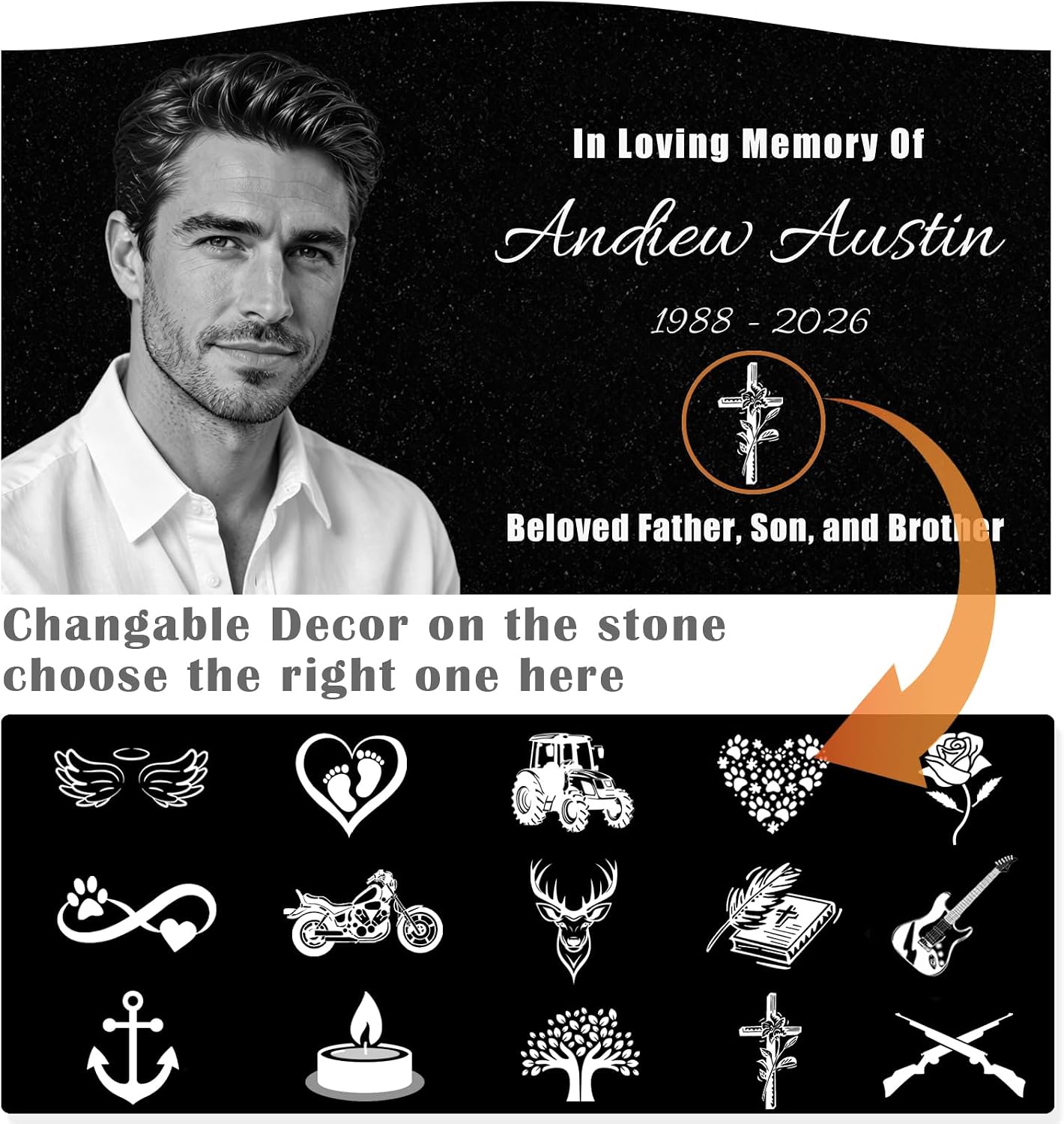 Personalized Granite Memorial Stone, Custom‑Engraved Grave Marker w/ Photo