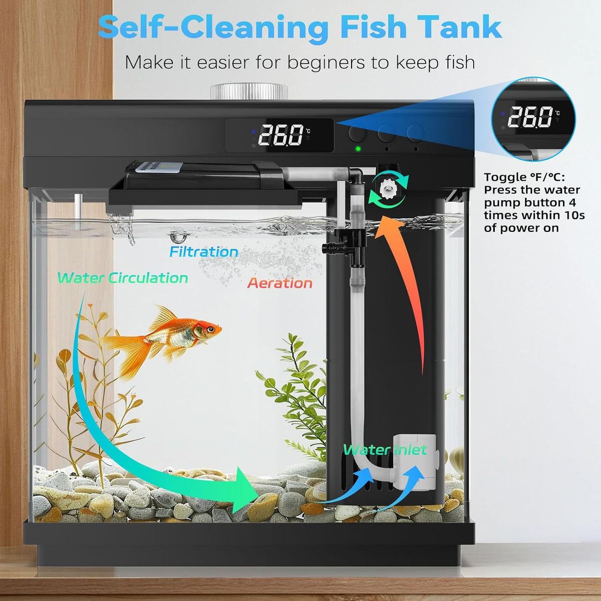 3.7 Gallon Aquarium Starter Kit Small Glass Fish Tank, Black