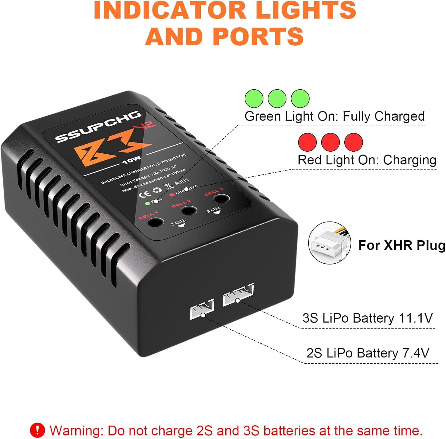 LiPo Battery Charger, Balance Charger for 2S 3S XHR Plug Battery | Smart Chip for safe balanced charging Designed for