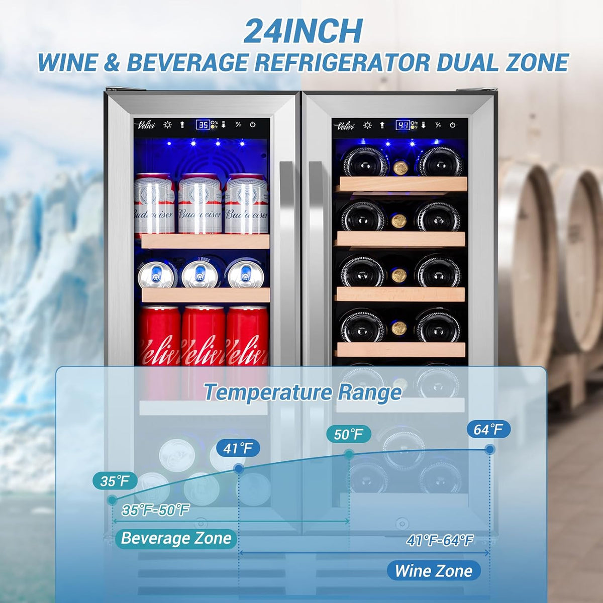 24''Beverage Refrigerator Undercounter Wine and Beverage Fridge