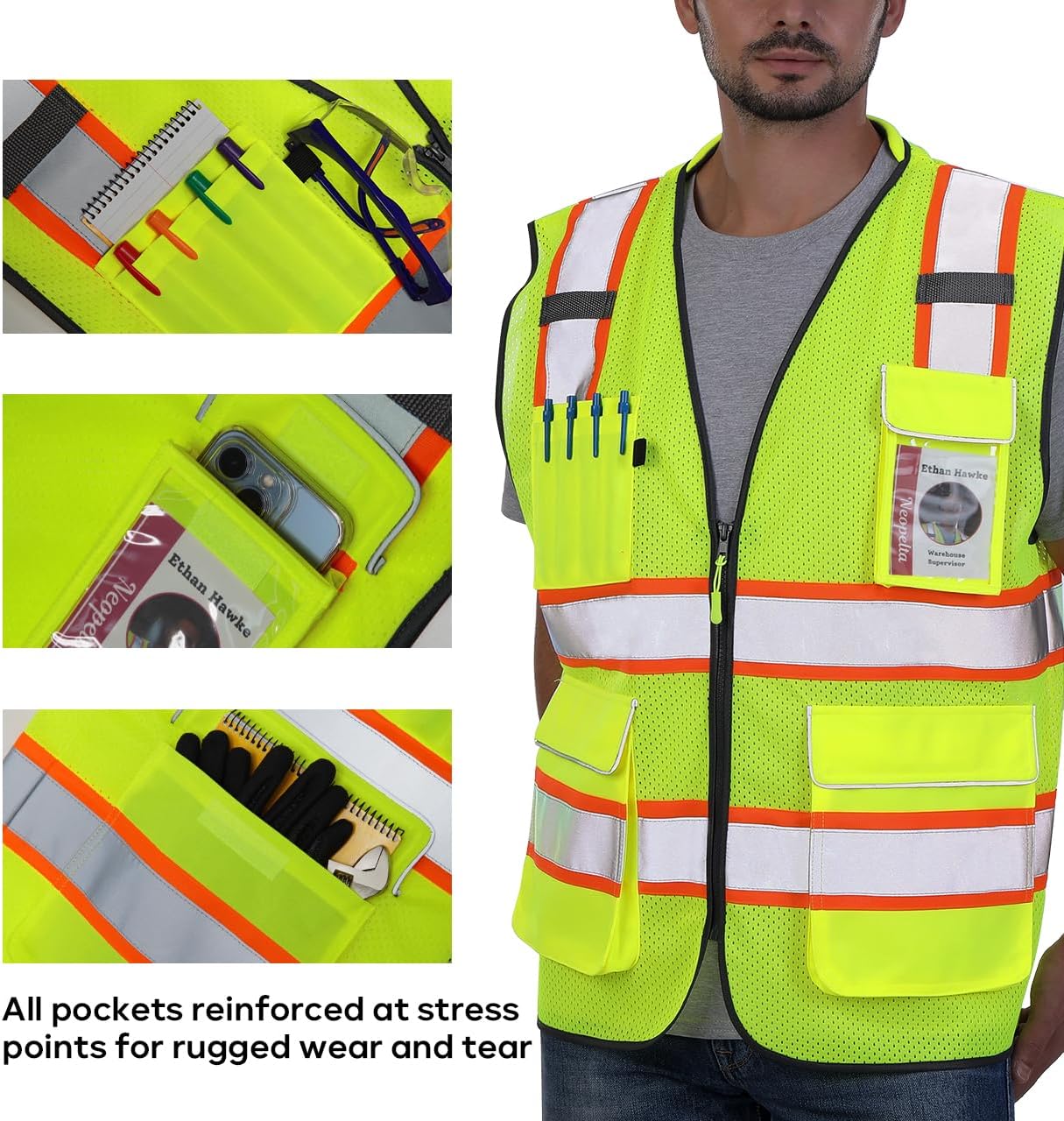 Hi Vis Reflective Safety Vest for Men Women Yellow Mesh/Orange XL | High Visibility Construction Work Vest with