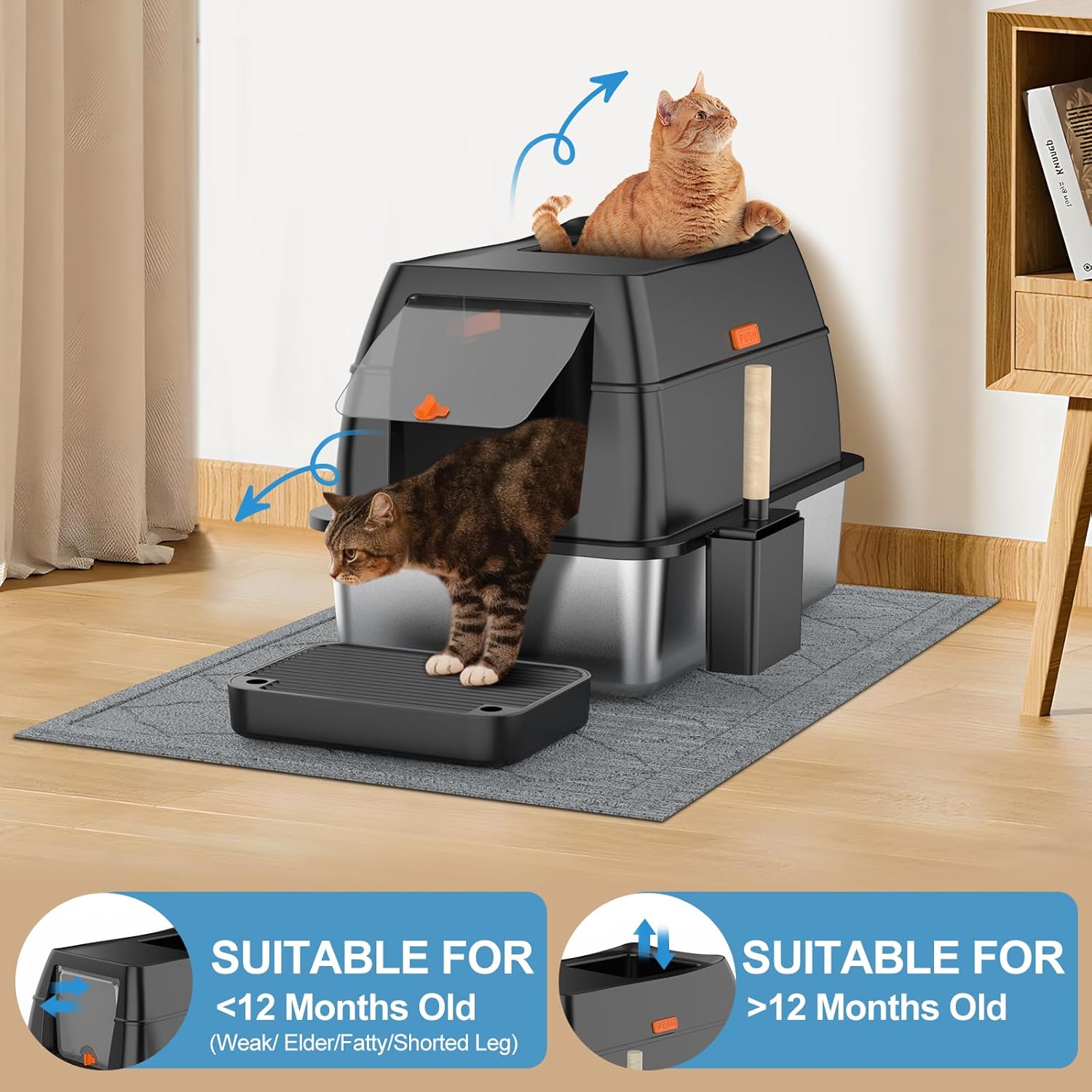 Stainless Steel Litter Box with Lid,Front Entry Top Exit Kitty LitterBox,Extra Large Enclosed Metal Cat Box with