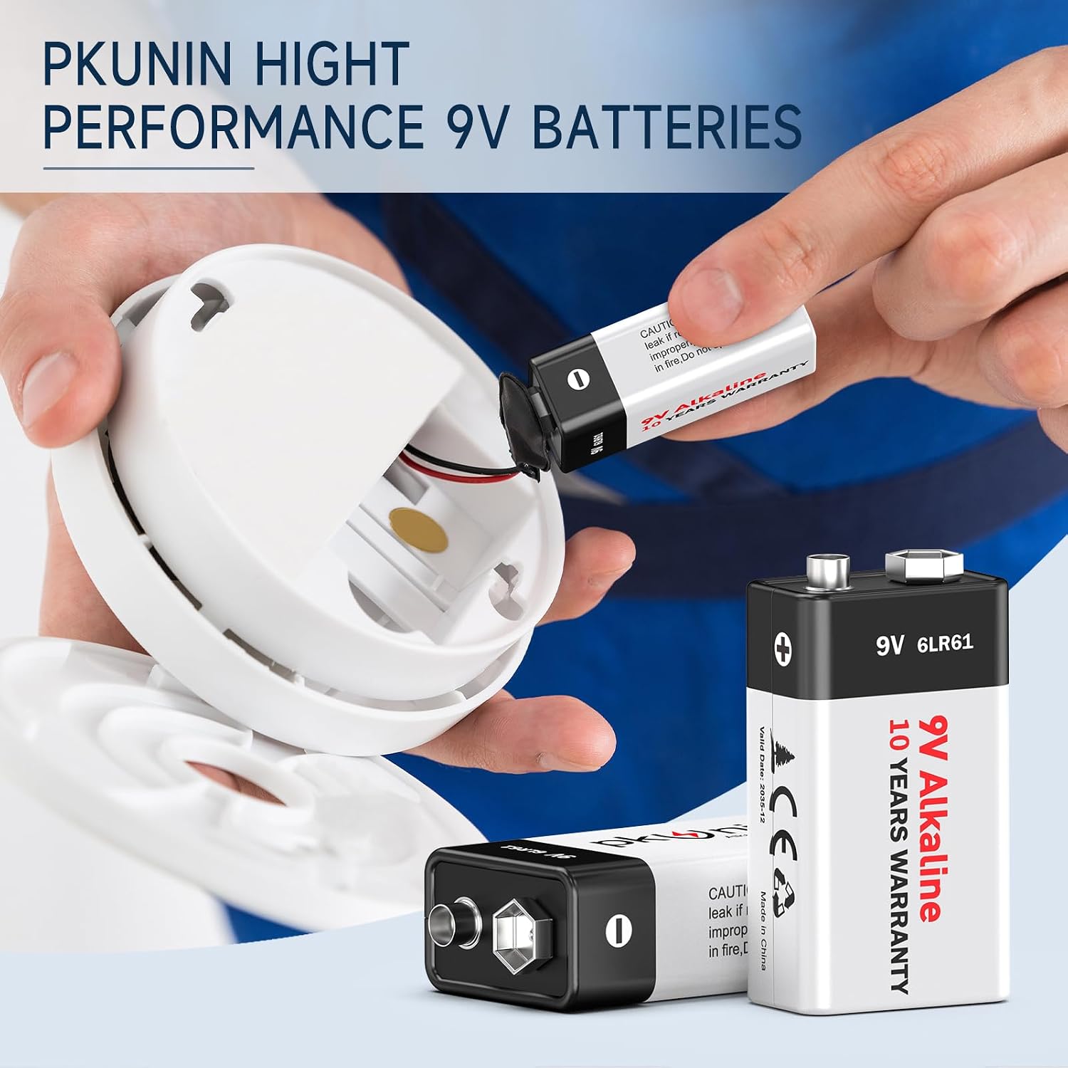 9V Batteries 8 Pack Ultra Alkaline 9 Volt Battery for Smoke Detector, Smoke Alarms, Guitar Pedals, Microphone