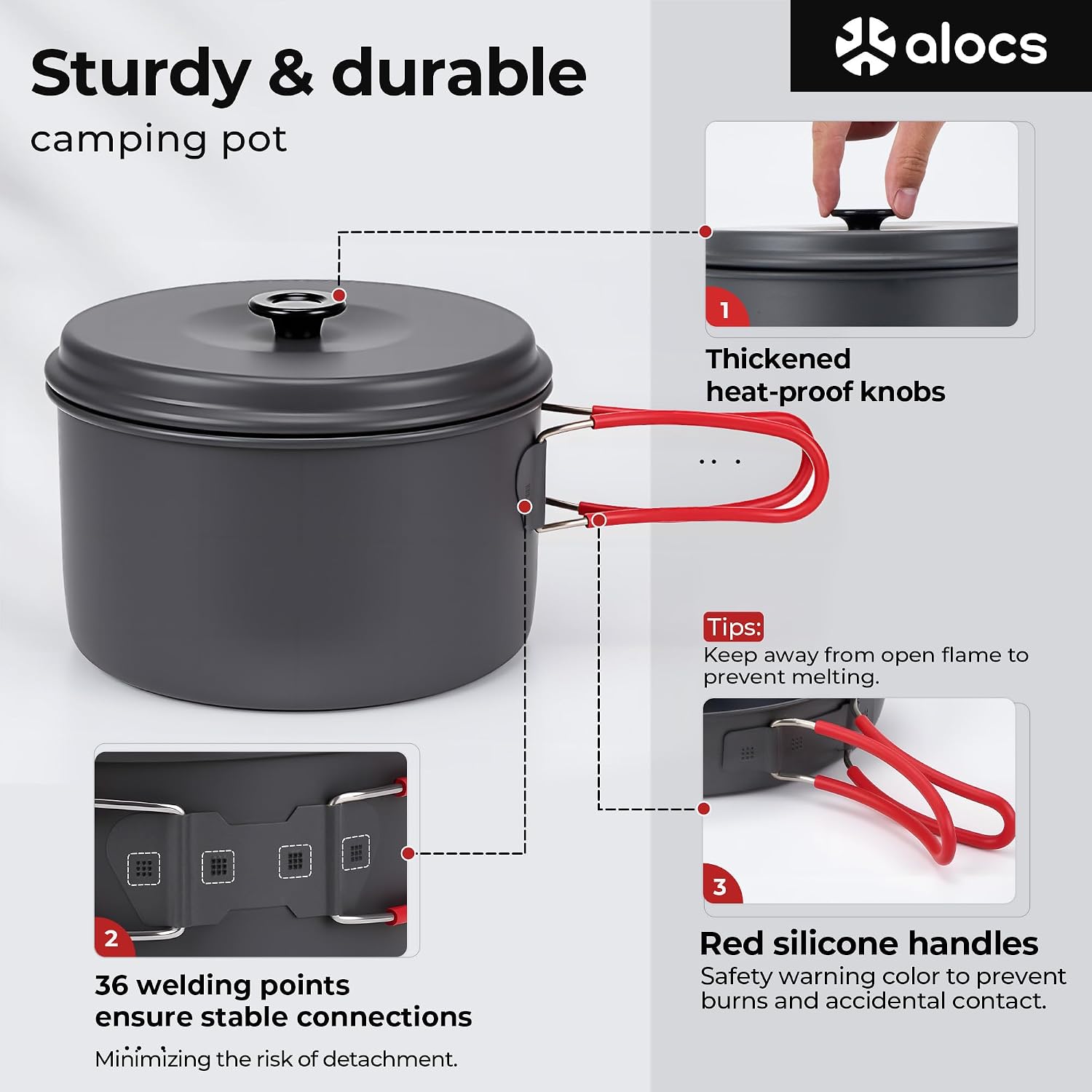 Camping Cookware Set Camping Gear, Compact Camping Pots and Pans Set, Durable Hard Alumina Camping Cooking Set for