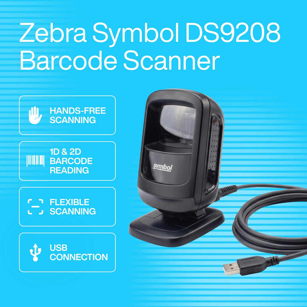 DS9208 Zebra Symbol 1D/2D Hands-Free Barcode Scanner, USB Cable Included