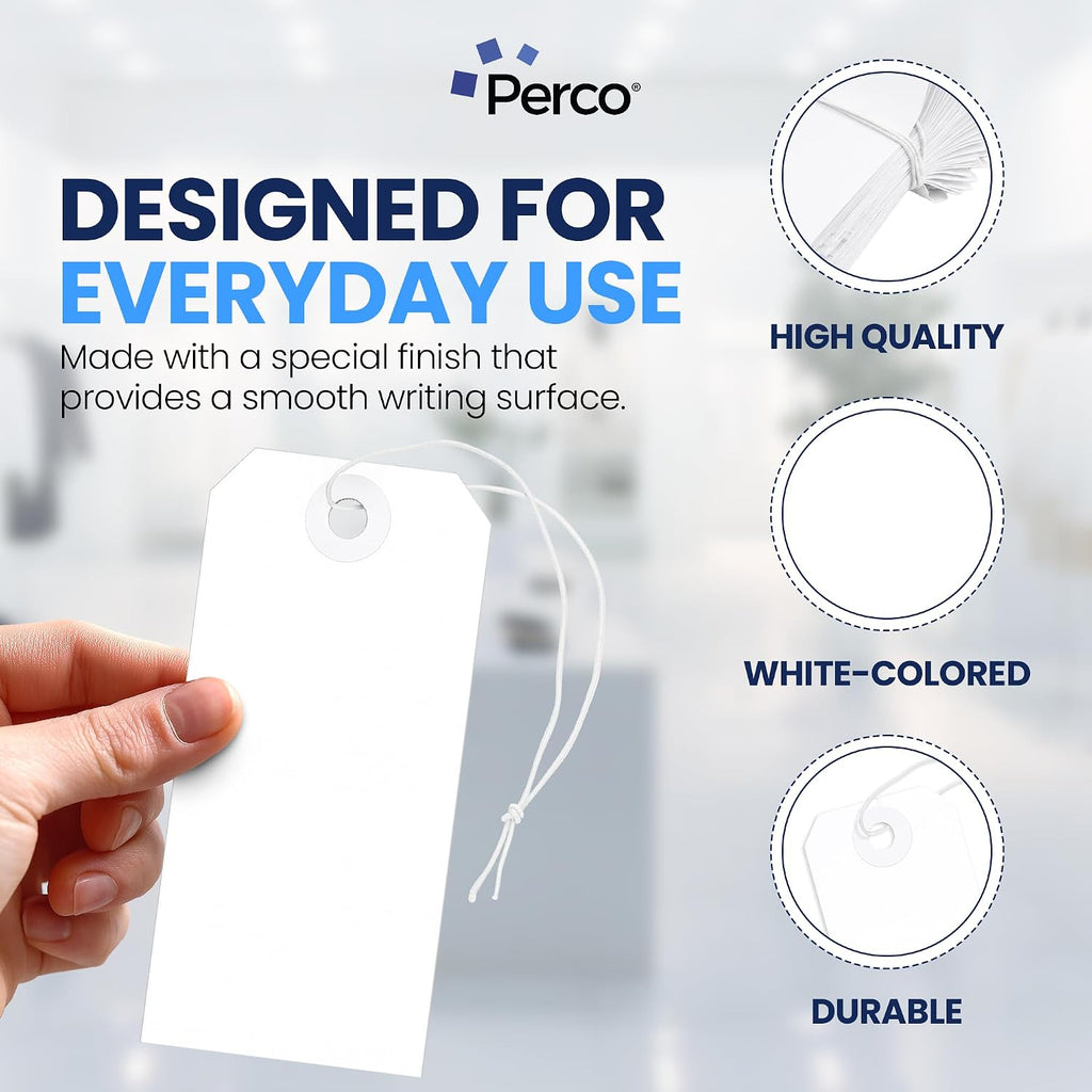 White Shipping Tags w/Elastic Strings, 4¾″ x 2⅜″, 100-Pack Manila Paper