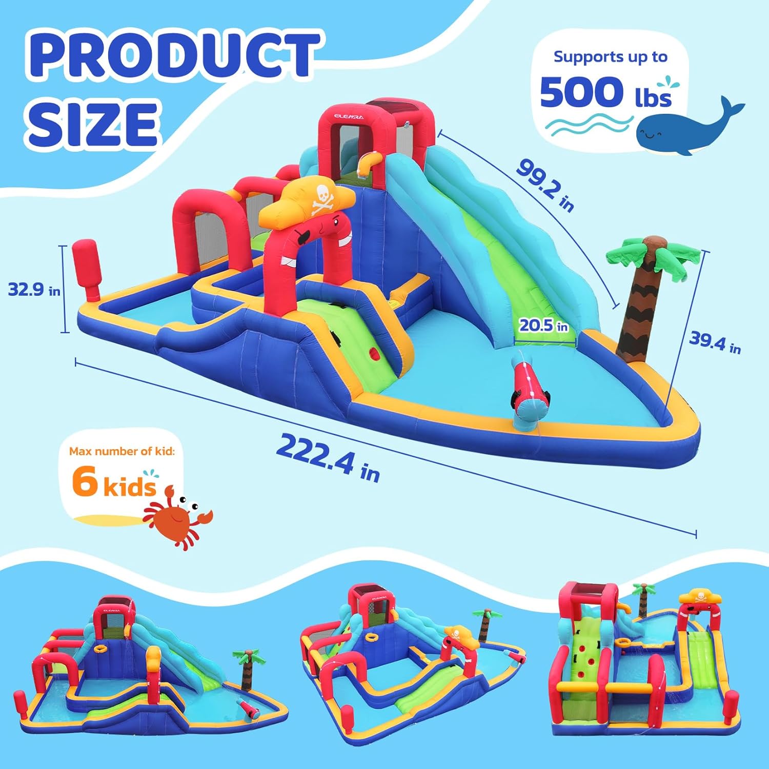Inflatable Water Slide Bounce House, 10 in 1 Inflatable Water Park with Blower, 2 Slides & 2 Climbing Walls & 2 Water