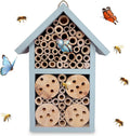 Hanging Bee House Wooden Insect House 9inch–Small Solitary Bee Hive for Garden, Beneficial Insect Habitat for