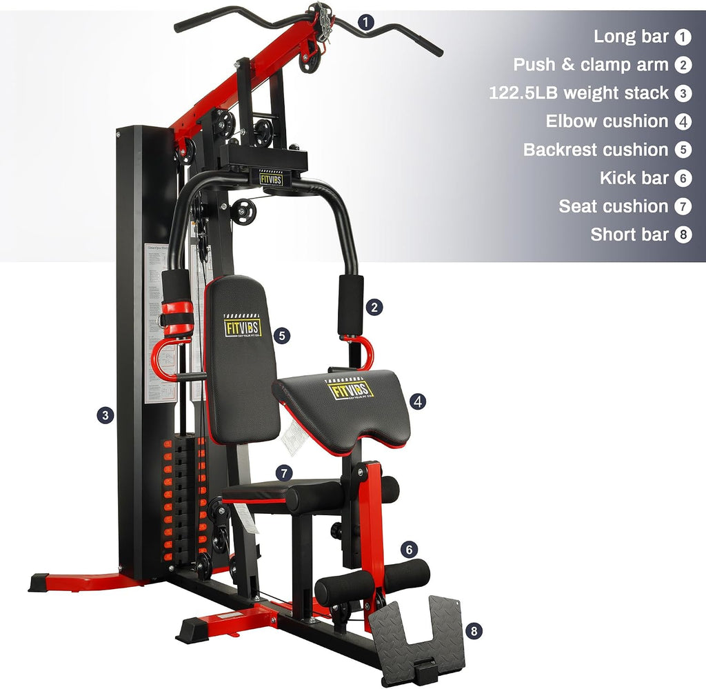Home Gym Equipment, Multifunctional Full Body Workout Weight Machine Station with Weight Stack, All in One Exercise