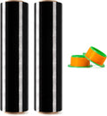 2 Rolls Black Stretch Wrap 18" x 1000FT x 80 Gauge Heavy Duty Film | Heavy Duty Black Stretch Wrap with Holder, 80