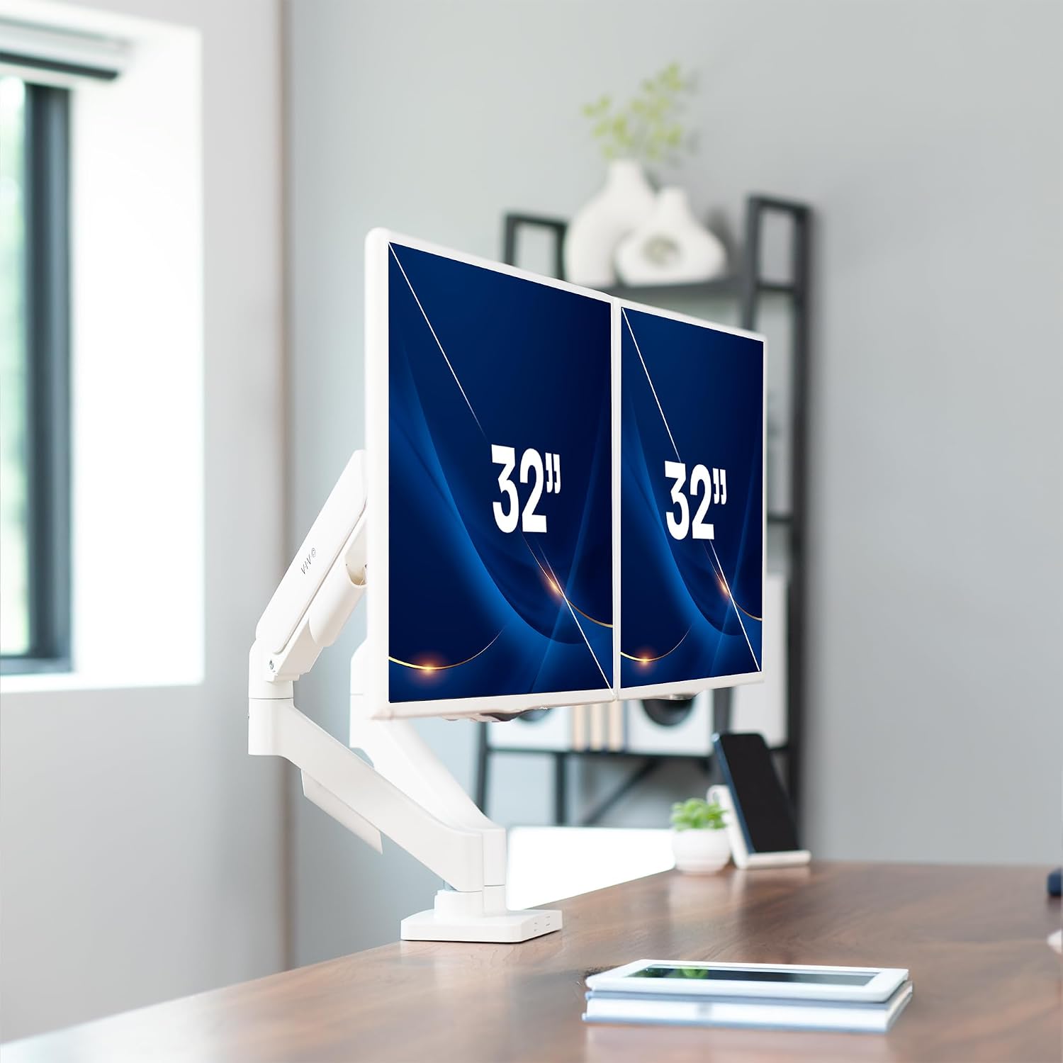Dual Monitor Stand, Fully Adjustable Arms for 17 to 32 inch Screens, Mechanical Articulating Desk Mount, Gaming and